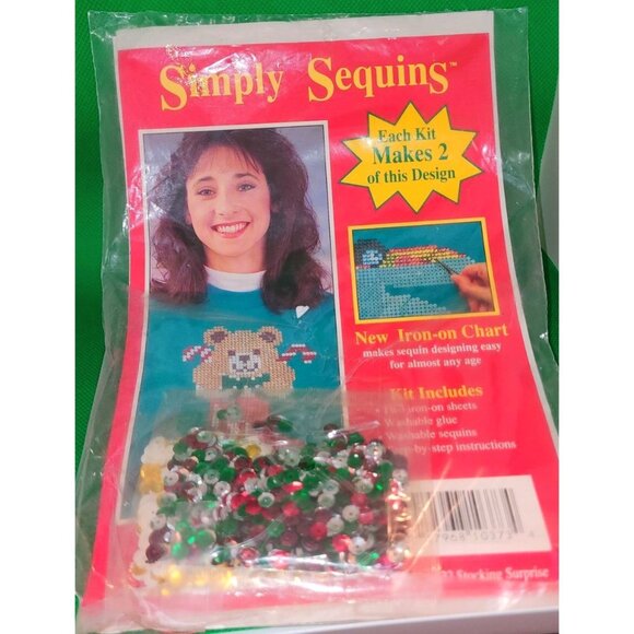 "Simply Sequins" Holiday Teddy Bear Iron-On Kit New Old Stock - Picture 1 of 5